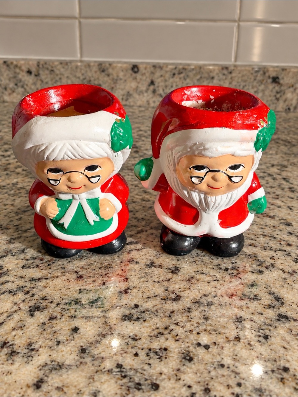 Vintage Santa & Mrs. Claus Christmas Candle Holders Retro Holiday Decor